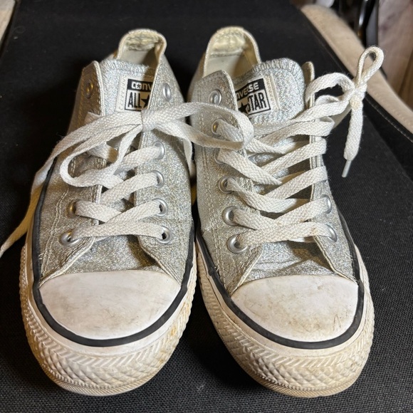 Converse Chuck Taylor Silver Glitter Sparkly Low-Top Sneakers 7 - Picture 2 of 5